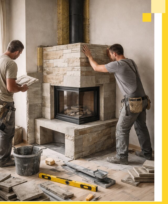 Угловые камины под ключ проект, монтаж и отделка в Балашове