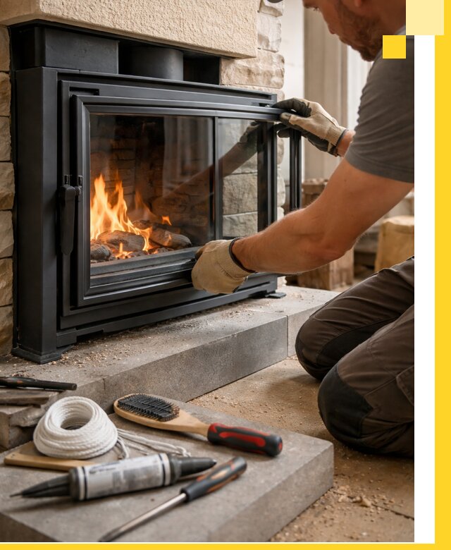 Производство, монтаж и доставка каминов со стеклом в Балашове