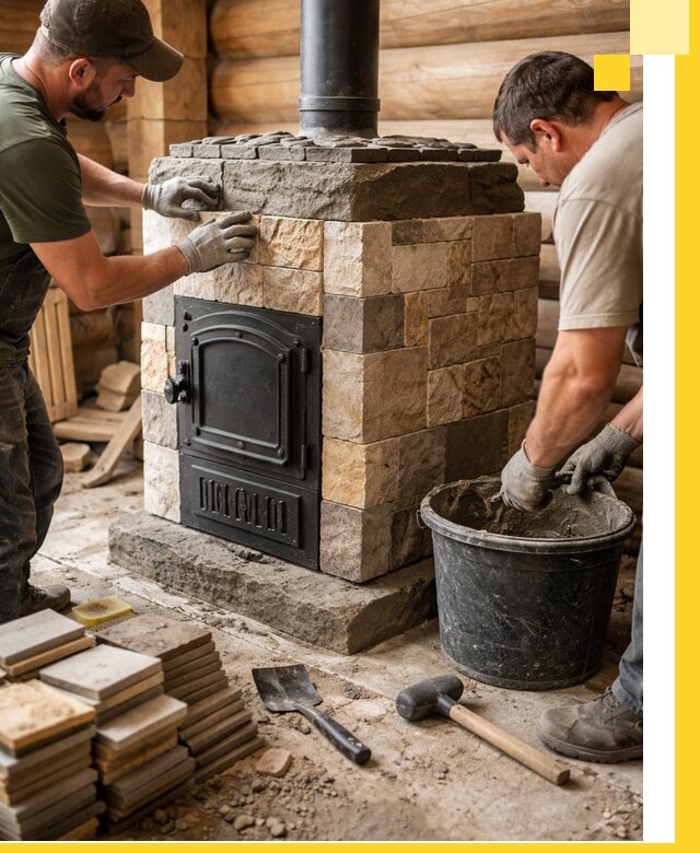 Облицовка банной печи под ключ в Балашове: камень и плитка