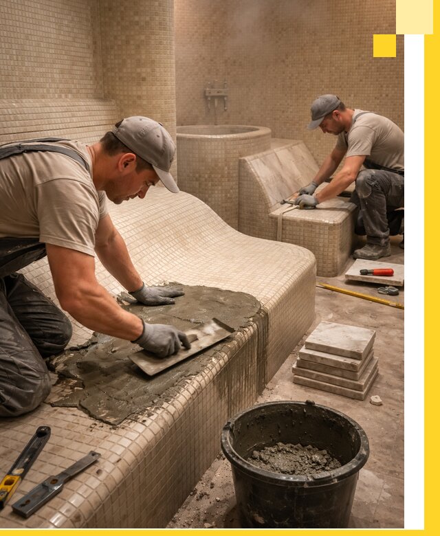 Лежаки для хамама под ключ в Балашове, проект и монтаж